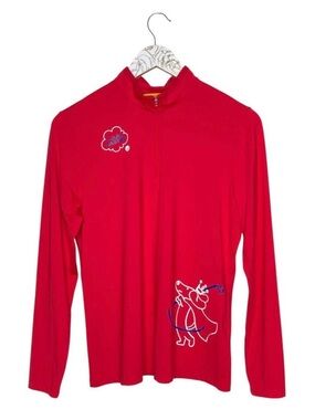 Louis Castel Women Golf 1/4 Zip Pullover Dachshund Dog Size 105 Large Orange